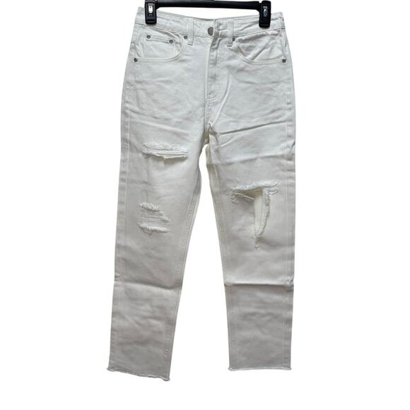 English Factory Denim - English Factory Destroyed Mom Jeans White Distressed Flipped Pocket Sz 25 NWT